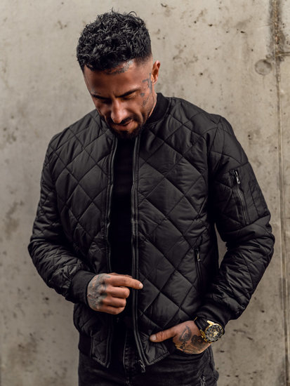 Giacca con trapuntate mezza stagione tipo bomber da uomo nera Bolf MY-01