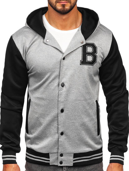 Giacca da baseball mezza stagione tipo bomber con cappuccio da uomo grigia Bolf 8B1156