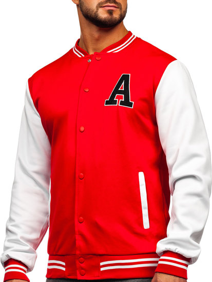 Giacca da baseball mezza stagione tipo bomber da uomo rossa Bolf 8B1157