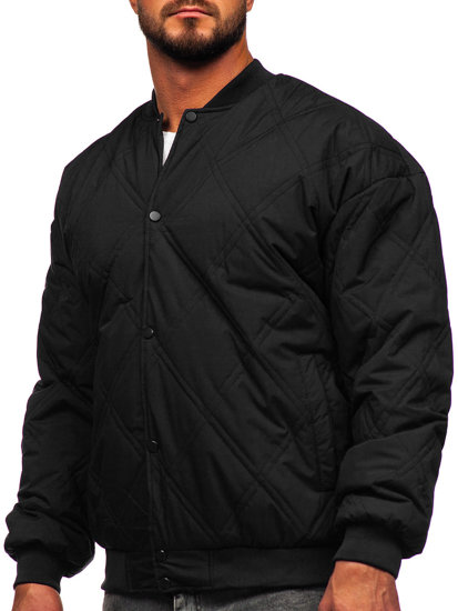 Giacca da baseball trapuntata mezza stagione bomber da uomo nera Bolf 84M3020