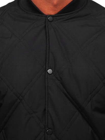 Giacca da baseball trapuntata mezza stagione bomber da uomo nera Bolf 84M3020