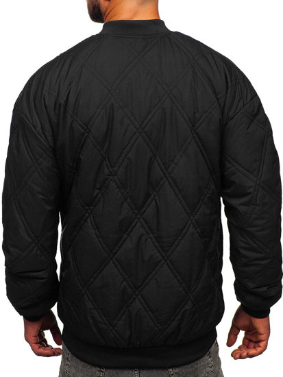 Giacca da baseball trapuntata mezza stagione bomber da uomo nera Bolf 84M3020