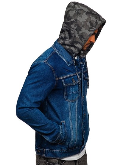 Giacca di jeans con cappuccio da uomo blu Bolf RB9824-1