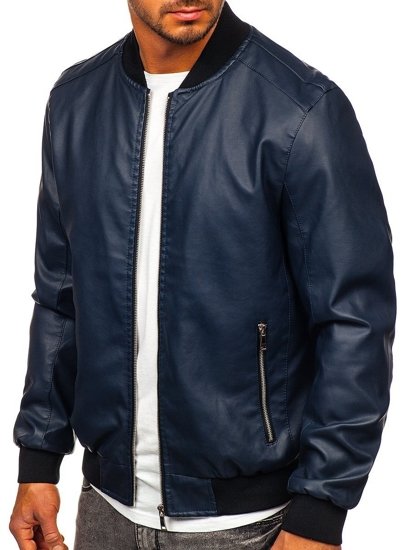 Giacca di pelle tipo bomber da uomo blu Bolf 1147