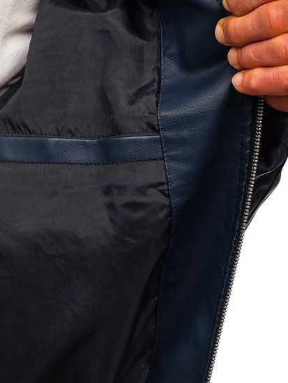 Giacca di pelle tipo bomber da uomo blu Bolf 1147