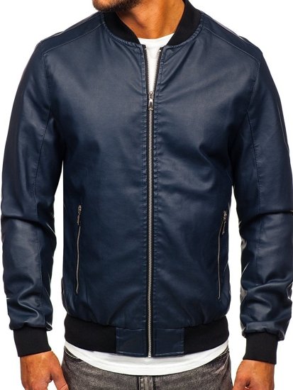 Giacca di pelle tipo bomber da uomo blu Bolf 1147