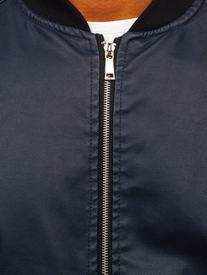 Giacca di pelle tipo bomber da uomo blu Bolf 1147