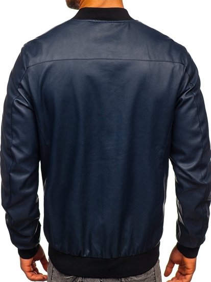 Giacca di pelle tipo bomber da uomo blu Bolf 1147