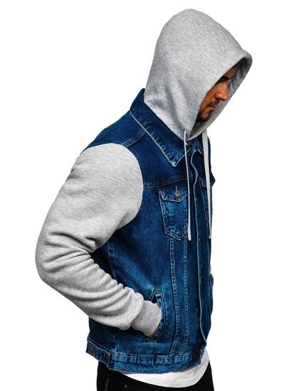 Giacca in denim con cappuccio da uomo blu Bolf 211902