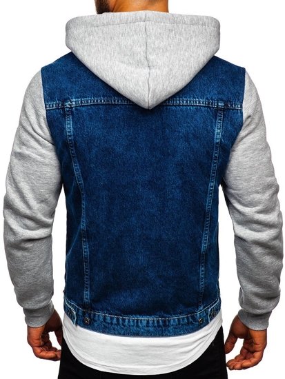 Giacca in denim con cappuccio da uomo blu Bolf 211902