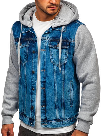 Giacca in denim con cappuccio da uomo blu Bolf 211902