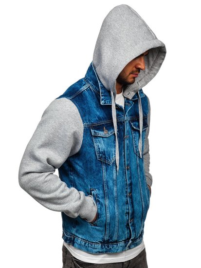 Giacca in denim con cappuccio da uomo blu Bolf 211902