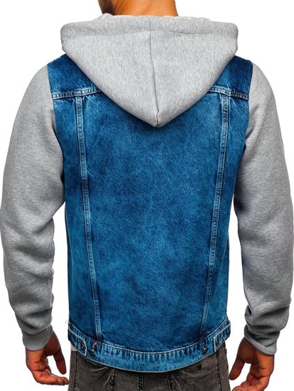 Giacca in denim con cappuccio da uomo blu Bolf 211902