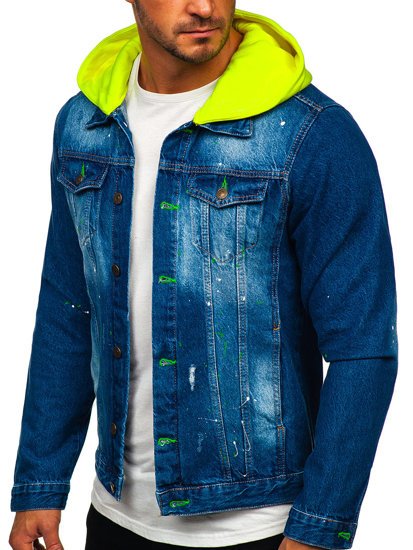 Giacca in jeans con cappuccio da uomo blu Bolf 1-2