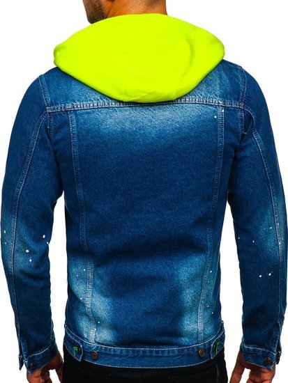 Giacca in jeans con cappuccio da uomo blu Bolf 1-2