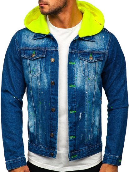 Giacca in jeans con cappuccio da uomo blu Bolf 1-2