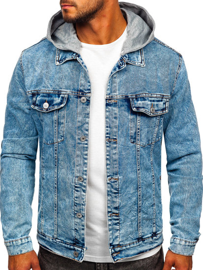 Giacca in jeans con cappuccio da uomo blu Bolf HY958