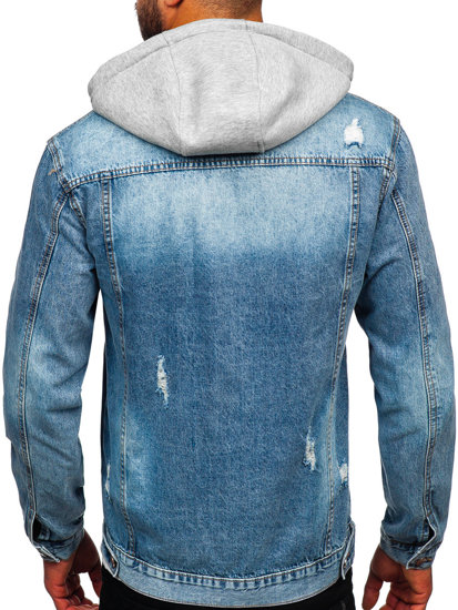 Giacca in jeans con cappuccio da uomo celeste Bolf MJ505BC