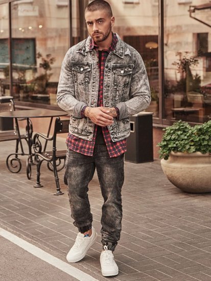 Giacca in jeans da uomo grigia Bolf AK588