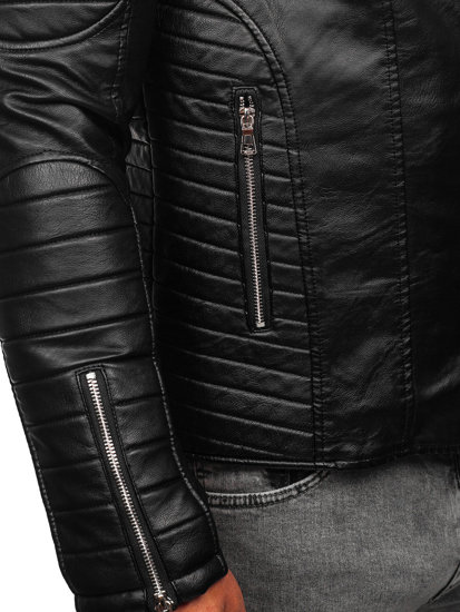 Giacca in pelle biker con maniche staccabili da uomo nera Bolf 11Z8011