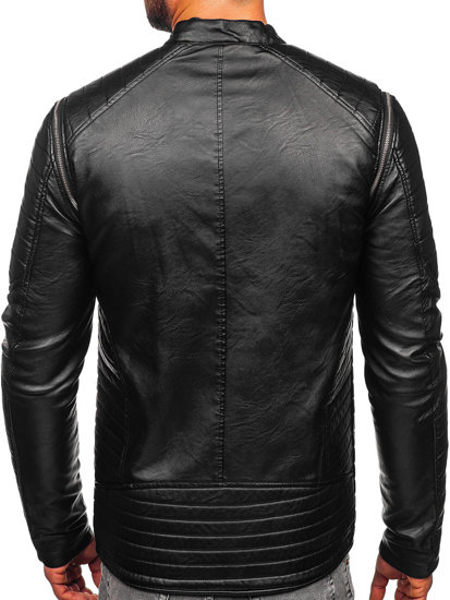 Giacca in pelle biker con maniche staccabili da uomo nera Bolf 11Z8011