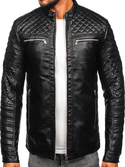 Giacca in pelle biker da uomo nera Bolf 11Z8002