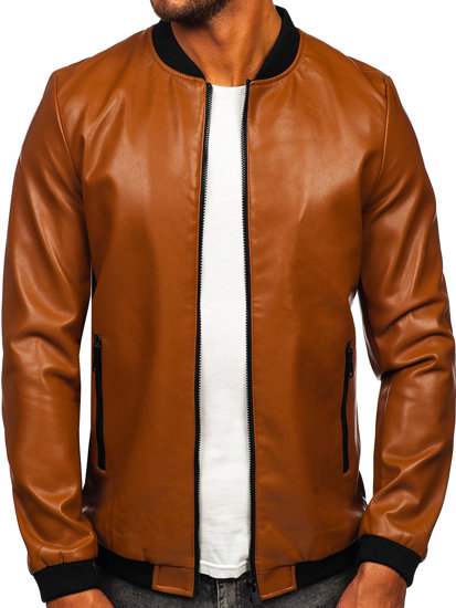 Giacca in pelle bomber da uomo camello Bolf 11Z8107