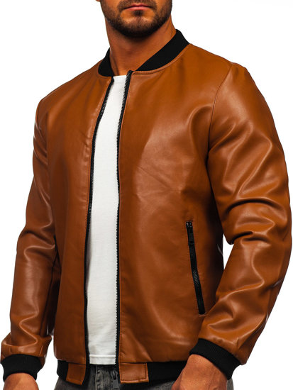 Giacca in pelle bomber da uomo camello Bolf 11Z8107