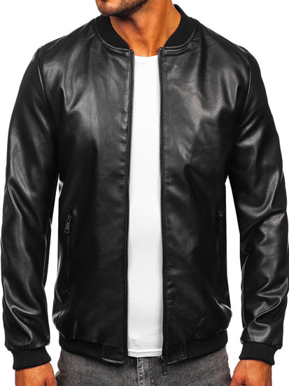 Giacca in pelle bomber da uomo nero Bolf 11Z8107