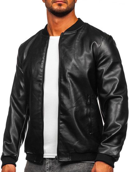 Giacca in pelle bomber da uomo nero Bolf 11Z8107