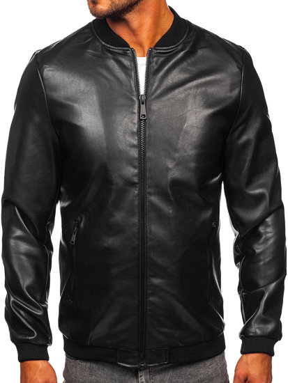 Giacca in pelle bomber da uomo nero Bolf 11Z8107