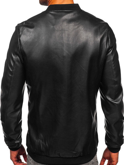 Giacca in pelle bomber da uomo nero Bolf 11Z8107