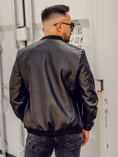 Giacca in pelle bomber da uomo nero Bolf 11Z8107