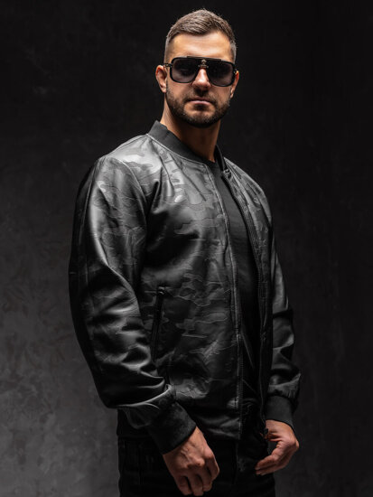 Giacca in pelle bomber da uomo nero Bolf 3A63A1