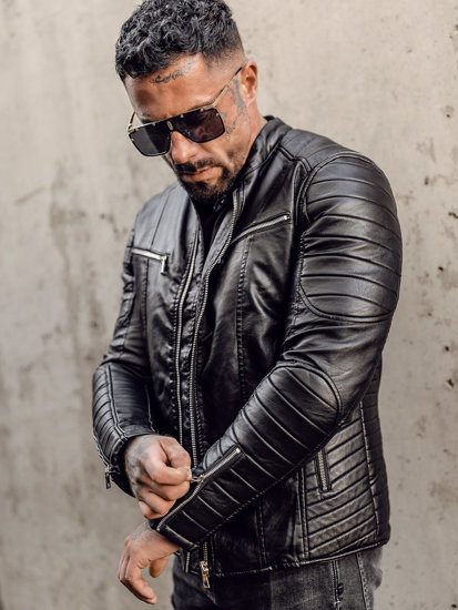 Giacca in pelle con maniche staccabili da uomo nera biker Bolf 11Z8011