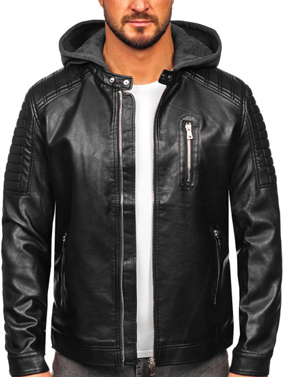 Giacca in pelle da uomo nera z kapturem biker Bolf 11Z8018