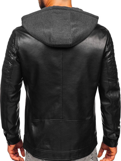 Giacca in pelle da uomo nera z kapturem biker Bolf 11Z8018