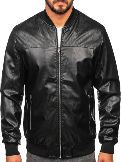 Giacca in pelle mezza stagione tipo bomber da uomo nera Bolf 6705