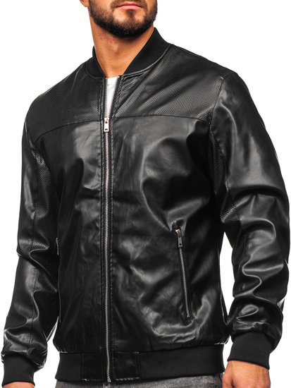 Giacca in pelle mezza stagione tipo bomber da uomo nera Bolf 6705