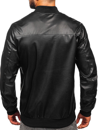 Giacca in pelle mezza stagione tipo bomber da uomo nera Bolf 6705