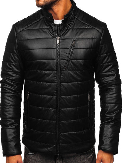 Giacca in pelle tipo biker da uomo nera Bolf EX940