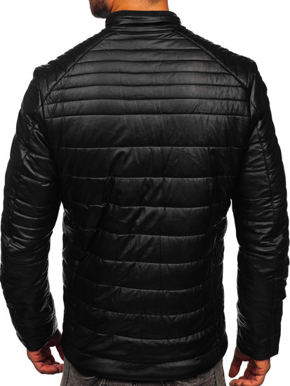 Giacca in pelle tipo biker da uomo nera Bolf EX940