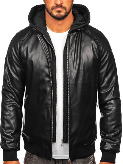 Giacca in pelle tipo bomber da uomo nera Bolf 11Z8004