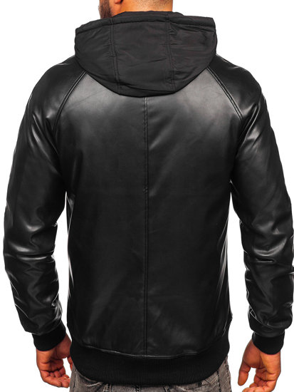 Giacca in pelle tipo bomber da uomo nera Bolf 11Z8004