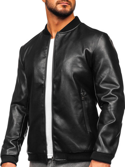 Giacca in pelle tipo bomber da uomo nera Bolf 11Z8015