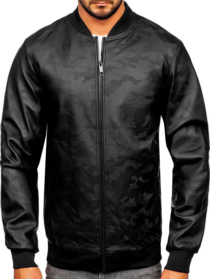 Giacca in pelle tipo bomber da uomo nera Bolf 3A63