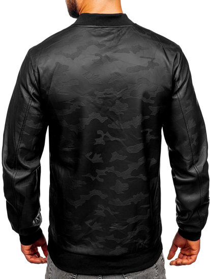 Giacca in pelle tipo bomber da uomo nera Bolf 3A63