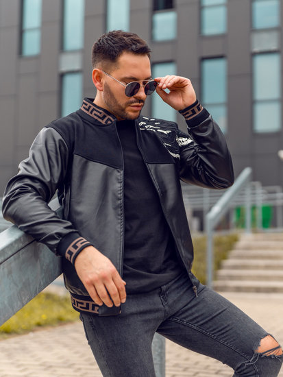 Giacca in pelle tipo bomber da uomo nera Bolf 6671