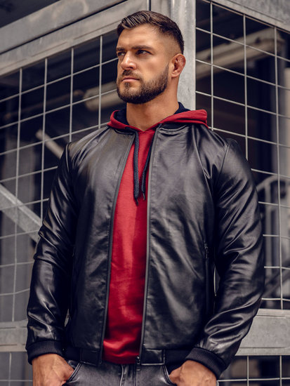 Giacca in pelle tipo bomber da uomo nera Bolf 6803B