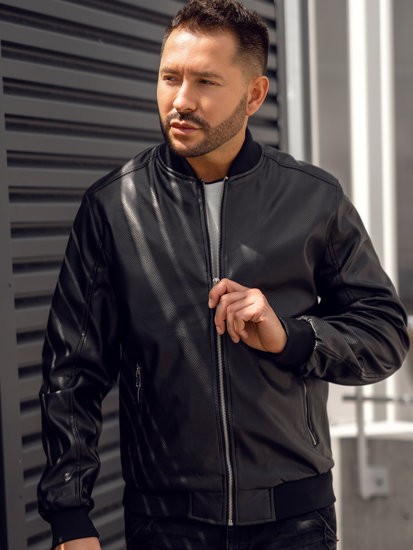 Giacca in pelle tipo bomber da uomo nera Bolf 7110A